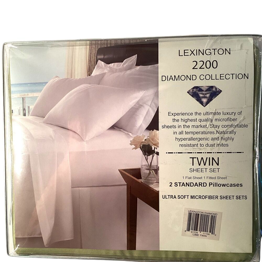Lexington 2200 Diamond Collection Lime Green Microfiber Twin Sheet Set - Picture 2 of 2
